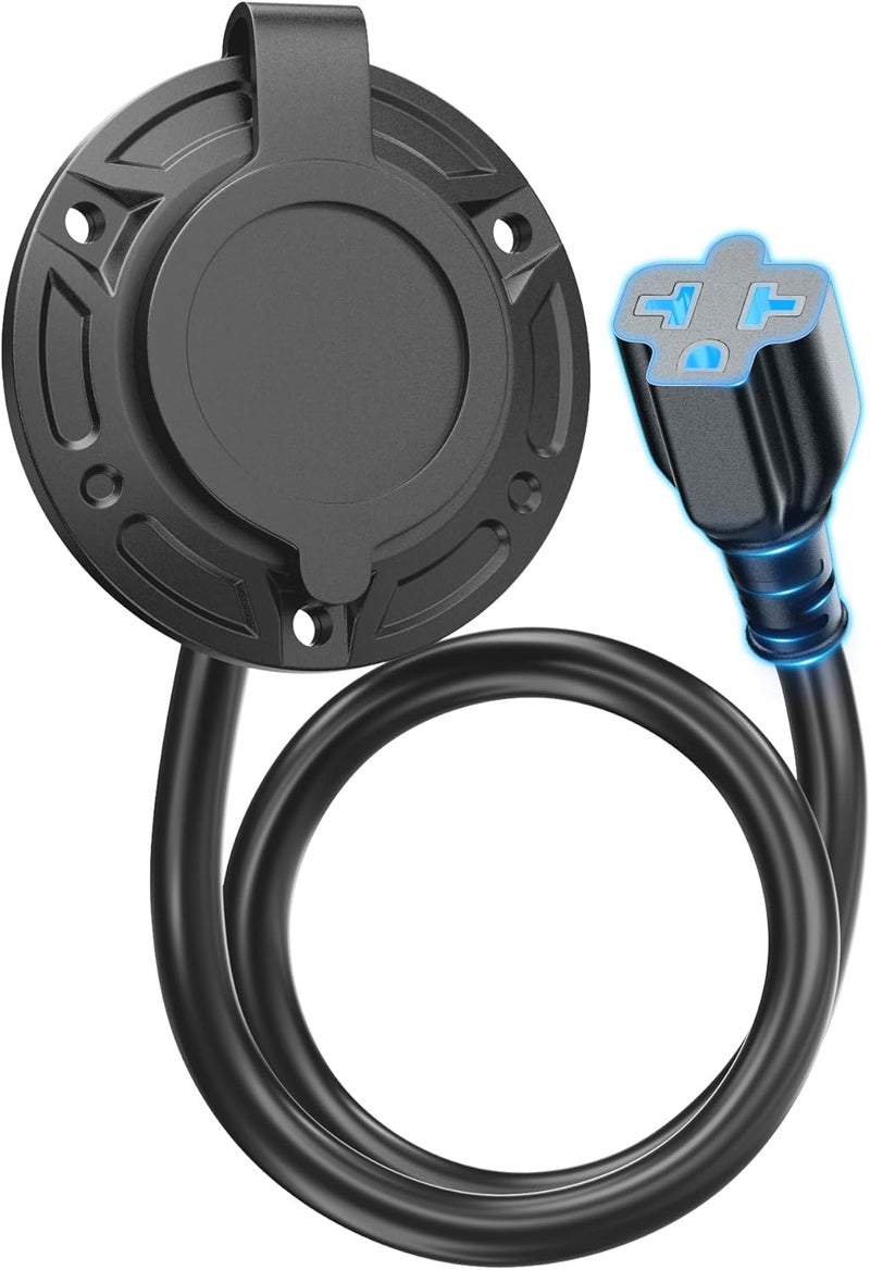 stio 20A 125V AC Port Plug,12AWG Heavy-Duty RV Shore Power Inlet Plug with 5-in-1 T-Blade Adapter & 16'' Extension Cord,Waterproof AC Power Inlet Socket Outlet Box Integrated Outdoor Electrical Receptacle - Image 1